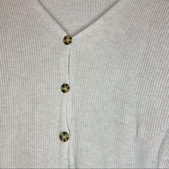 HEATHER OATMEAL BUTTON DOWN V NECK CARDIGAN SWEATER - Picture 2 of 3